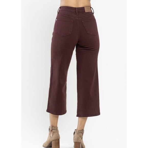 Judy Blue Jeans Womens 13/31 Oxblood High Waist Tummy Control Wide Crop Stretch - Picture 8 of 9